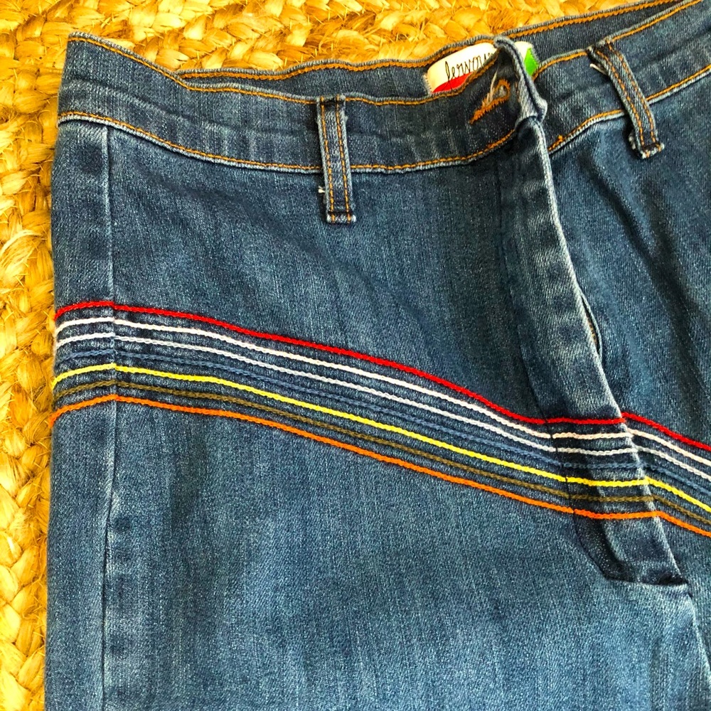 Incredible vintage looking rainbow wide leg jeans